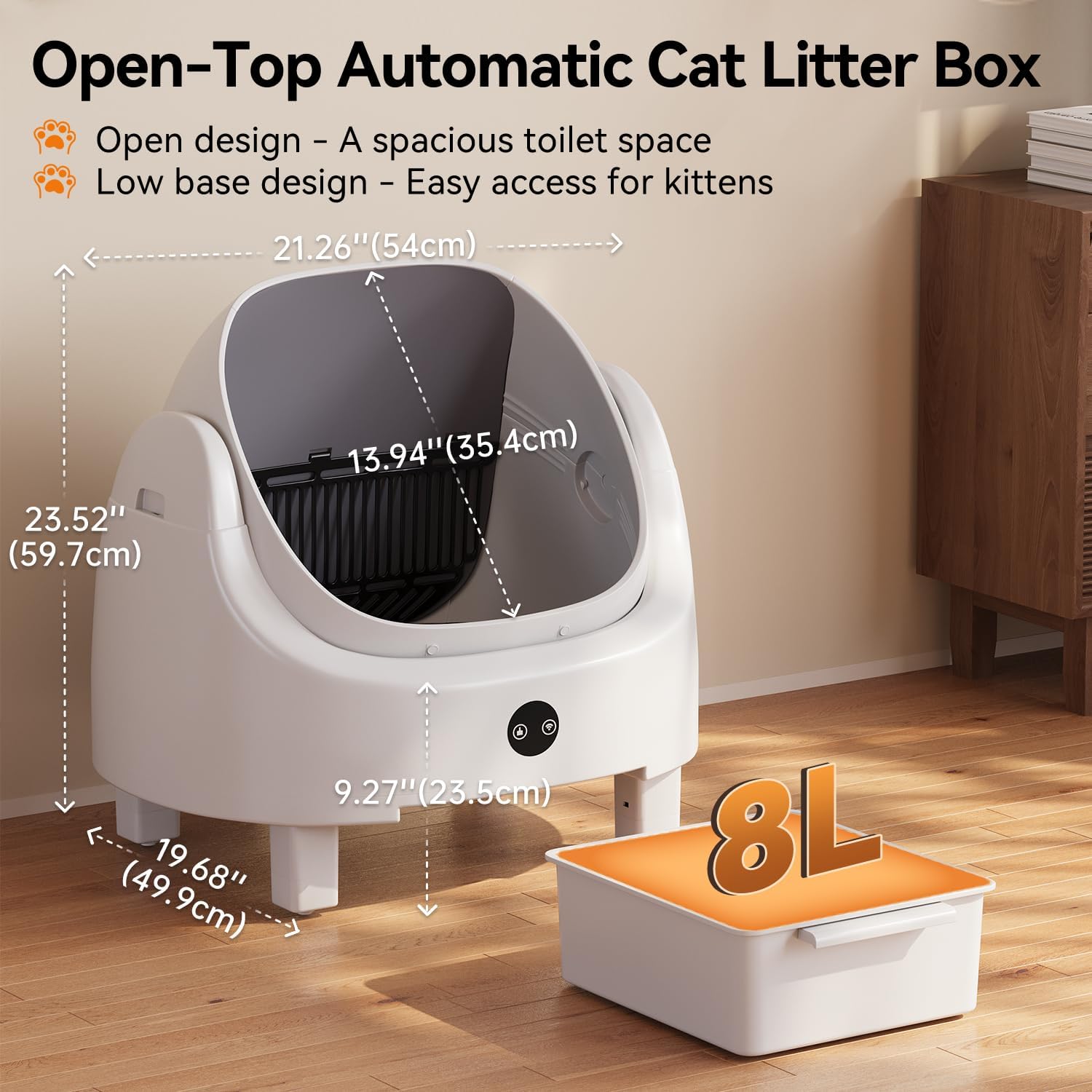 Cat Litter Mat - Litière automatique autonettoyante Aoxun blanche, contrôle